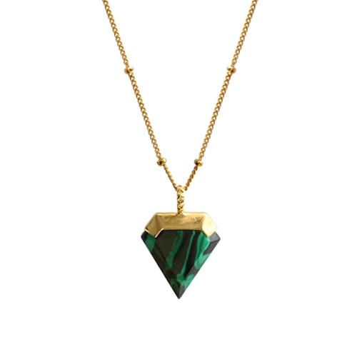 Antique malachite fine jewelry triangle pendant necklace in gold plating